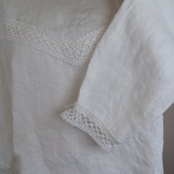 Elena Baldi Blouse White Linen Popover Tunic Lace Detail Womens Small - Picture 10 of 12